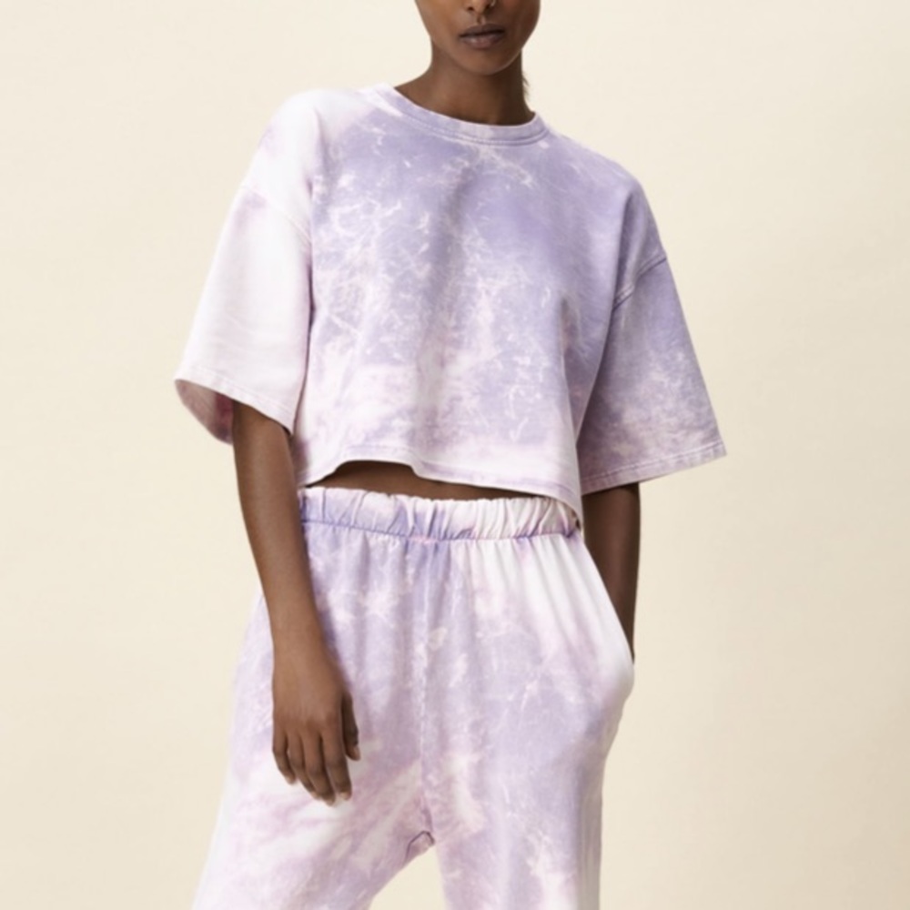 Zara Cropped Tie-Dye T Shirt Purple Pink Size Medium
